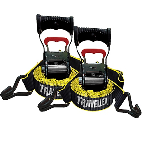 Traveller 1.5 in. x 15 ft. Commercial-Duty Ratchet Tie-Down Straps, 2-Pack
