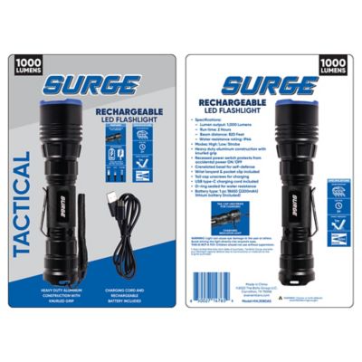 Surge 1,000 Lumen Rechargeable Tactical LED Flashlight, HHL3080AS