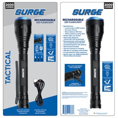 Surge 2,000-Lumen Rechargeable Tactical LED Flashlight