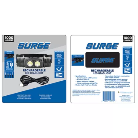 Surge 1 000 Lumen Rechargeable LED Headlamp Flashlights