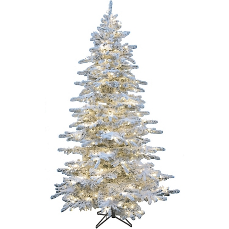 Christmas Time 6.5 ft. Silverado Pine White Flocked Slim Christmas Tree with Ez Connect Warm White LED Lights, CT-SV065-LEDFL