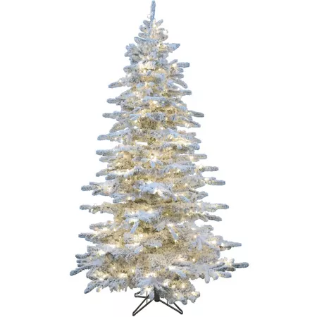 Christmas Time CT-SV065-LEDFL 6' Silverado Pine White Flocked Slim Christmas Tree with Ez Connect Warm White LED Lights Artificial Christmas Trees