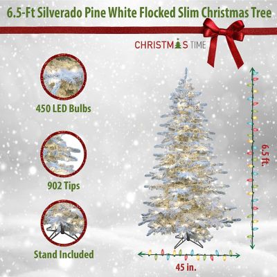 Image showing  6.5 ft. Pre-Lit Silverado Pine White Flocked Slim Artificial Christmas Tree, Warm White Smart Lights