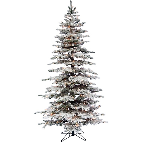 Christmas Time 6.5 ft. Silverado Pine White Flocked Slim Christmas Tree with Ez Connect Clear Smart Lights, CT-SV065-SLFL
