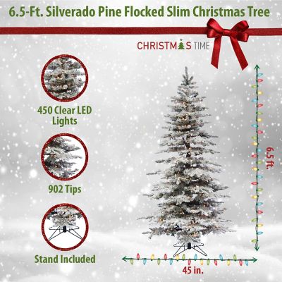 Image showing  6.5 ft. Pre-Lit Silverado Pine White Flocked Slim Artificial Christmas Tree, Clear Smart Lights
