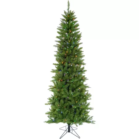 Christmas Time Winter Wonderland 6.5 ft Pre-Lit Slim Green Christmas Tree with Ez Connect Multi-Color LED Lights Artificial Christmas Trees