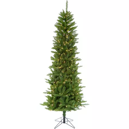 Christmas Time Winter Wonderland 6.5 ft Pre-Lit Slim Green Christmas Tree Ez Connect Clear Smart Lights and Metal Stand Artificial Christmas Trees