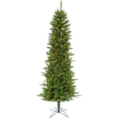 Christmas Time 7.5 ft. Pre-Lit Winter Wonderland Slim Green Artificial Christmas Tree, Warm White LED Lights
