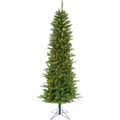 Christmas Time 7.5 ft. Prelit Winter Wonderland Slim Green Christmas Tree, Ez Connect Clear Smart Lights and Metal Stand