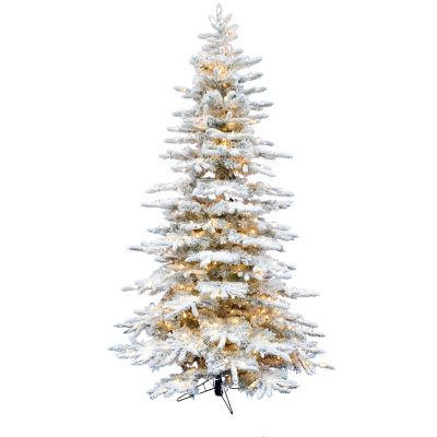 Christmas Time 6.5 ft. Pre-Lit White Pine Snowy Artificial Christmas Tree, Warm White LED Lights