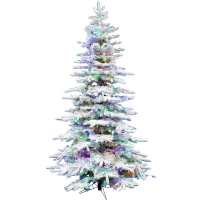Christmas Time 6.5 ft. Pre-Lit White Pine Snowy Artificial Christmas Tree with Holiday Soundtrack, Multicolor LED Lights