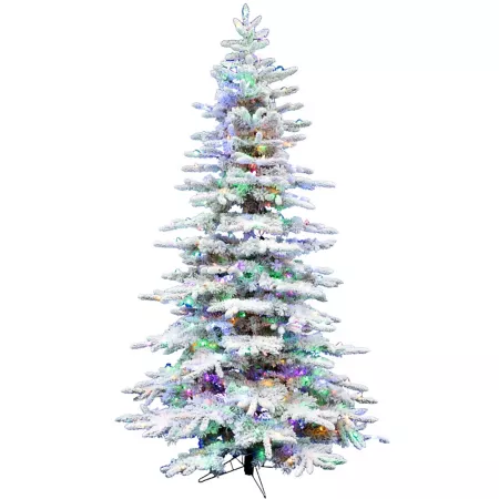 Christmas Time 6.5 Feet White Pine Snowy Artificial Christmas Tree Multi-Color LED String Lights and Holiday Soundtrack Artificial Christmas Trees