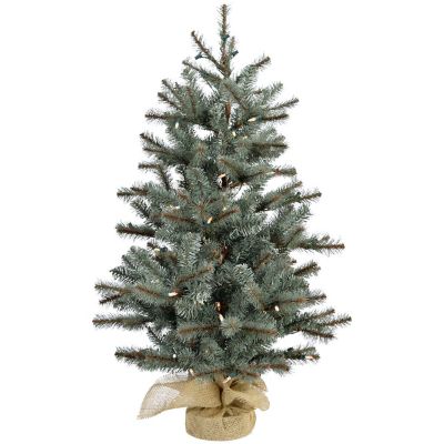 Christmas Time 4 ft. Yardville Pine Artificial Porch Tree with Rustic Burlap Base and LED String Light