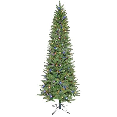 Christmas Time 6.5 ft. Pre-Lit Windsor Pine Slim Artificial Christmas Tree, Multicolor LED Lights