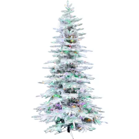 Christmas Time 6.5 ft Thin White Pine Flocked Christmas Tree with Multi-Colored String Lights CT-WPS065-ML Artificial Christmas Trees