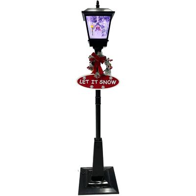 Fraser Hill Farm Let It Snow Series 71 in. Musical Street Lamp in Black with Snowman Scene, FSSL071A-BLK4