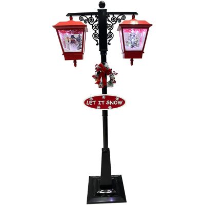Fraser Hill Farm Let It Snow Series 74 in. Dual-Lantern Street Lamp with Snowman, FSSL074A-RD3 Great Christmas decoration