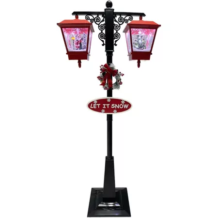 Fraser Hill Farm Let It Snow Series 74" Double Lantern Floor Lamp with Santa Novelty Christmas Lights