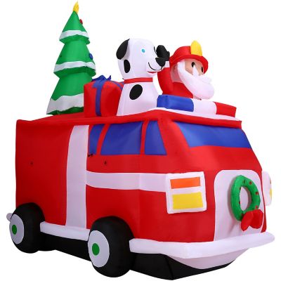 Fraser Hill Farm 7 ft. Pre-Lit Inflatable Santa in Fire Truck