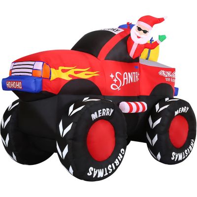 Fraser Hill Farm 7 ft. Pre-Lit Inflatable Santa in Monster Truck Christmas Decoration