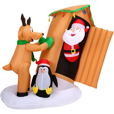 Fraser Hill Farm 4 ft. Pre-Lit Inflatable Santa in Outhouse Christmas Decoration