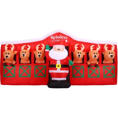 Fraser Hill Farm 4 ft. Pre-Lit Inflatable Santa in Reindeer Stable Christmas Decoration