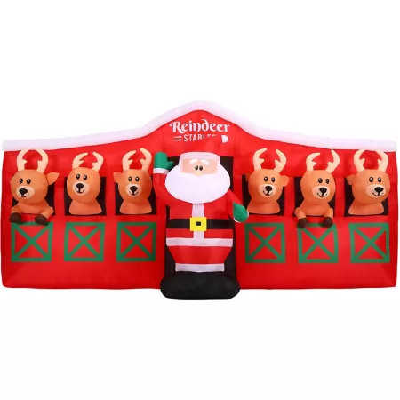 Fraser Hill Farm 4 Foot Pre-Lit Inflatable Reindeer and Stable Christmas Decoration Christmas Inflatables