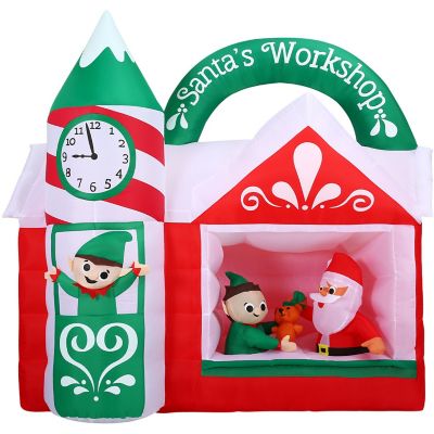 Fraser Hill Farm 7 ft. Outdoor Pre-Lit Santa's Workshop Inflatable Christmas Decoration