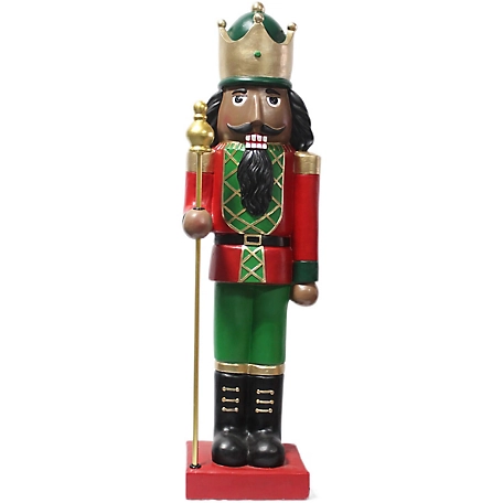 Christmas Time 32 in. African American Nutcracker Holding Staff, Festive Christmas Holiday Decorations, Red/Green