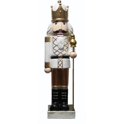 christmas time 48 in. nutcracker holding staff figurine, festive indoor christmas holiday decorations, white/gold