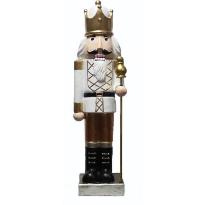 Christmas Time 48 in. Nutcracker Holding Staff Figurine Christmas Decoration, White/Gold