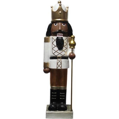 Christmas Time African American Nutcracker Holding Staff Figurine, 48 in.