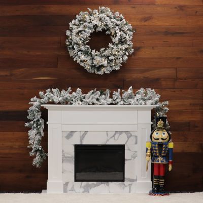 Christmas Time 24 in. Pre-Lit White Pine Snowy Artificial Wreath, Warm White LED Lights