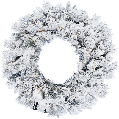 Image showing  24 in. Pre-Lit White Pine Snowy Artificial Wreath, Warm White LED Lights