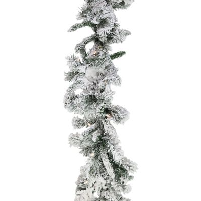 Christmas Time 9 ft. White Pine Snowy Garland with Warm White LED Lights, CT-WP108GL-LEDFL