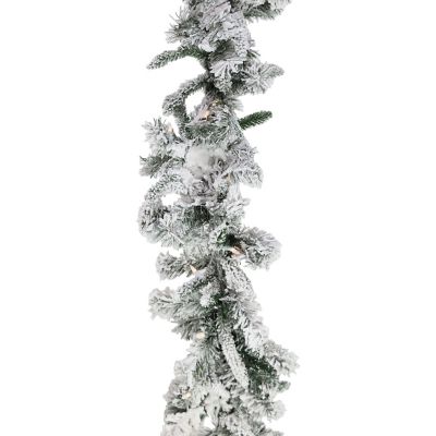 Christmas Time 9 ft. Pre-Lit White Pine Snowy Artificial Garland, Warm White LED Lights