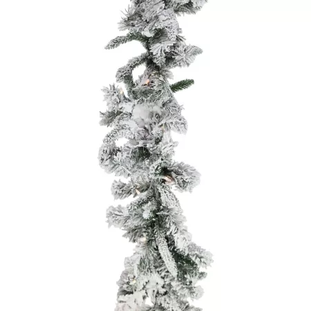 Christmas Time 9 Foot White Pine Snowy Garland with Warm White LED Lights CT-WP108GL-LEDFL Artificial Christmas Garlands