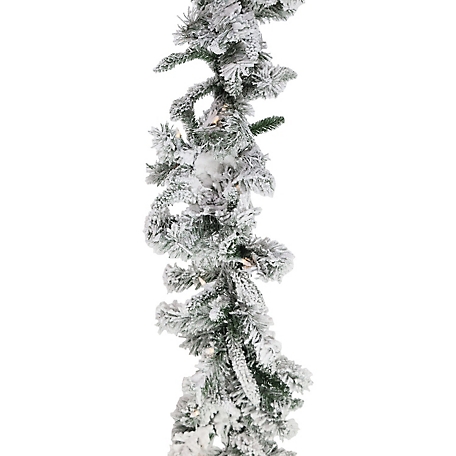 Christmas Time 9 ft. White Pine Snowy Garland with Warm White LED Lights, CT-WP108GL-LEDFL