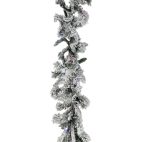 Christmas Time 9 ft. White Pine Snowy Garland with 3-Function Multi-Color Lights, CT-WP108GL-MLFL