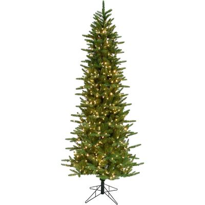 Christmas Time 7.5 ft. Stockbridge Pine Slim Artificial Christmas Tree with Warm White LED Lights, CT-SP075-LED