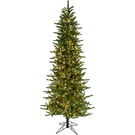Christmas Time 7.5 ft. Stockbridge Pine Slim Artificial Christmas Tree with Warm White LED Lights, CT-SP075-LED