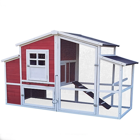 Hanover Outdoor Wooden Chicken Coop with Ramp, Wire Mesh Run, Waterproof Roof, Removable Tray 6.58 ft. x 2.65 ft. x 3.8 ft.