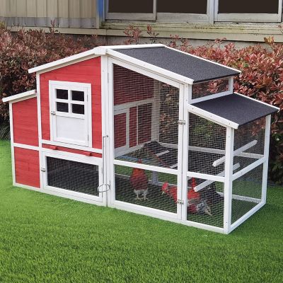 Image showing  6.58 ft. x 2.65 ft. x 3.8 ft. Outdoor Wooden Chicken Coop with Ramp, Wire Mesh Run, Waterproof Roof and Removable Tray