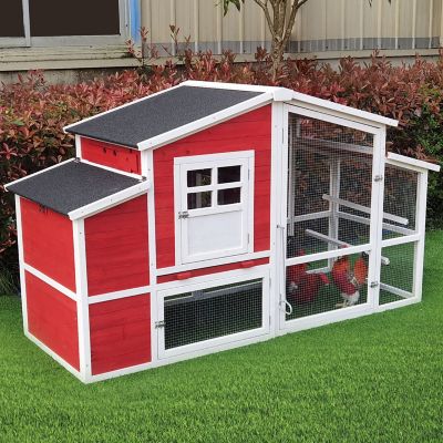 Image showing  6.58 ft. x 2.65 ft. x 3.8 ft. Outdoor Wooden Chicken Coop with Ramp, Wire Mesh Run, Waterproof Roof and Removable Tray