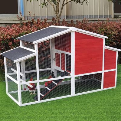 Image showing  6.58 ft. x 2.65 ft. x 3.8 ft. Outdoor Wooden Chicken Coop with Ramp, Wire Mesh Run, Waterproof Roof and Removable Tray