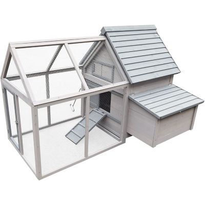 Hanover 3.8 ft. x 3.87 ft. x 3.67 ft. Outdoor Wooden Chicken Coop with Ramp, Wire Mesh Run, Waterproof Roof and Removable Tray