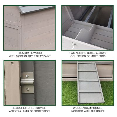 Image showing  3.8 ft. x 3.87 ft. x 3.67 ft. Outdoor Wooden Chicken Coop with Ramp, Wire Mesh Run, Waterproof Roof and Removable Tray