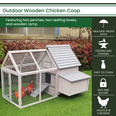 Image showing  3.8 ft. x 3.87 ft. x 3.67 ft. Outdoor Wooden Chicken Coop with Ramp, Wire Mesh Run, Waterproof Roof and Removable Tray