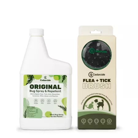 Cedarcide Flea and Tick Pet Brush with Cedarcide Original 1 Quart. Insect Repellent