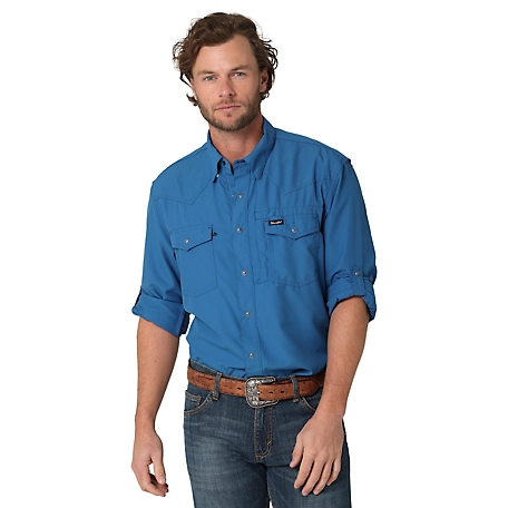 Wrangler Men's Performance Snap Long Sleeve Shirt, Blue, XL